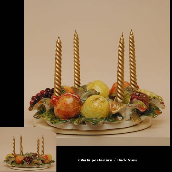 FA406B-40O - Oval centerpiece/ candle holder with mixed fruit cm. 40 x 38