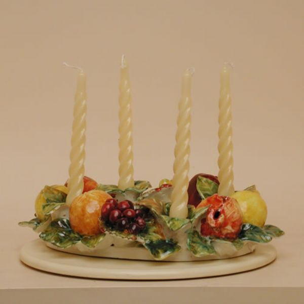 FA406A-35O - Oval centerpiece/ candle holder with mixed fruit cm. 35 x 30