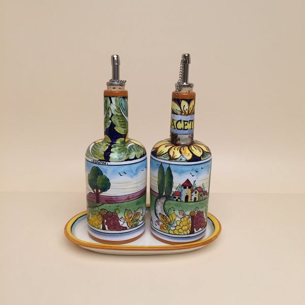 PG 205A 20 - Set two bottles cm. 20h oil/vinegar + tray