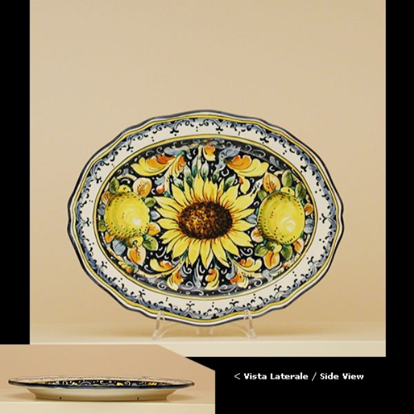 LG303A 33 - Scallop-edged oval tray sunflower cm. 26x33