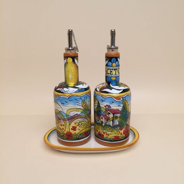 PL 205A 20 - Set two bottles cm. 20h oil/vinegar + tray