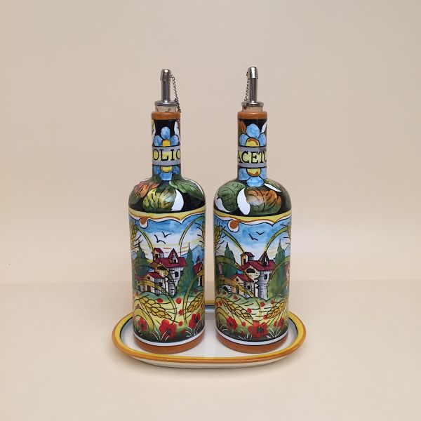 PL 205B 25 - Set two bottles cm. 25h oil/vinegar + tray