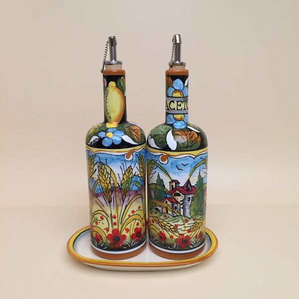 PL 205B 25 - Set two bottles cm. 25h oil/vinegar + tray
