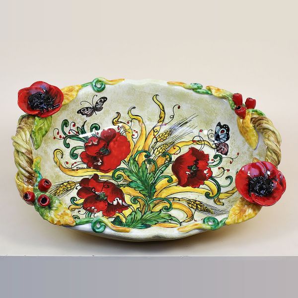 OVAL TRAY WITH POPPIES AND EAR OF CORN