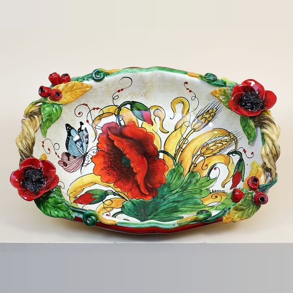 DEEP OVAL TRAY WITH POPPIES AND EAR OF CORN