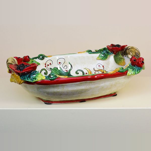 DEEP OVAL TRAY WITH POPPIES AND EAR OF CORN