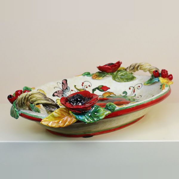 SHALLOW OVAL TRAY WITH POPPIES AND EAR OF CORN