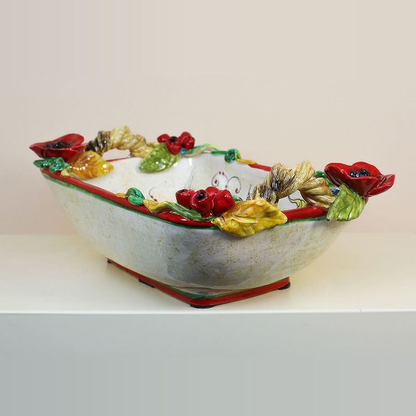 DEEP RECTANGULAR TRAY WITH POPPIES AND EAR OF CORN