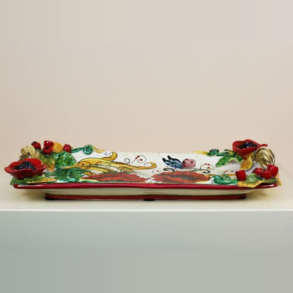 SHALLOW RECTANGULAR TRAY WITH POPPIES AND EAR OF CORN