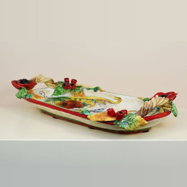 SHALLOW OVAL TRAY WITH POPPIES AND EAR OF CORN