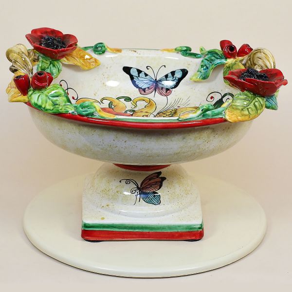 FRUIT STAND WITH POPPIES AND EAR OF CORN