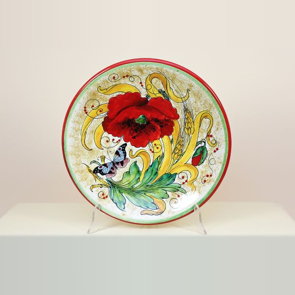 ROUND WALL PLATE WITH POPPIES AND EAR OF CORN, CM.30D