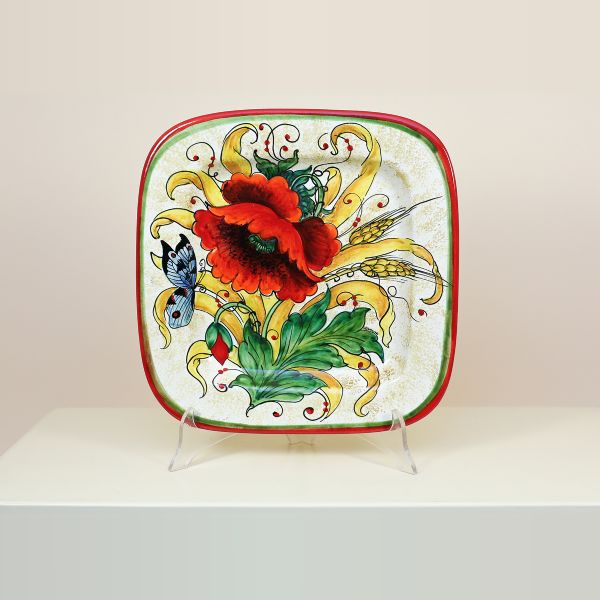 SQUARE WALL PLATE WITH POPPIES AND EA OF CORN, CM.28X28