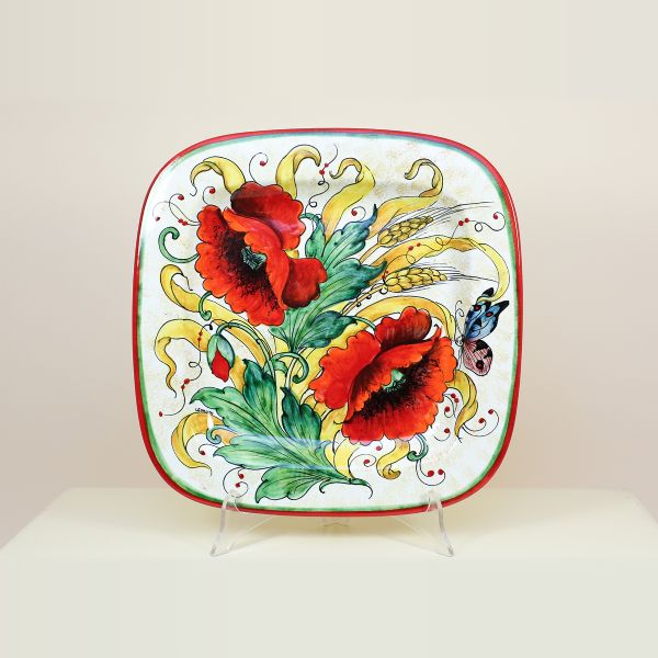 SQUARE WALL PLATE WITH POPPIES AND EA OF CORN CM.34X34