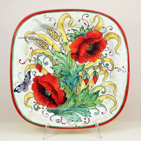  SQUARE WALL PLATE WITH POPPIES AND EAR OF CORN, CM.40X40