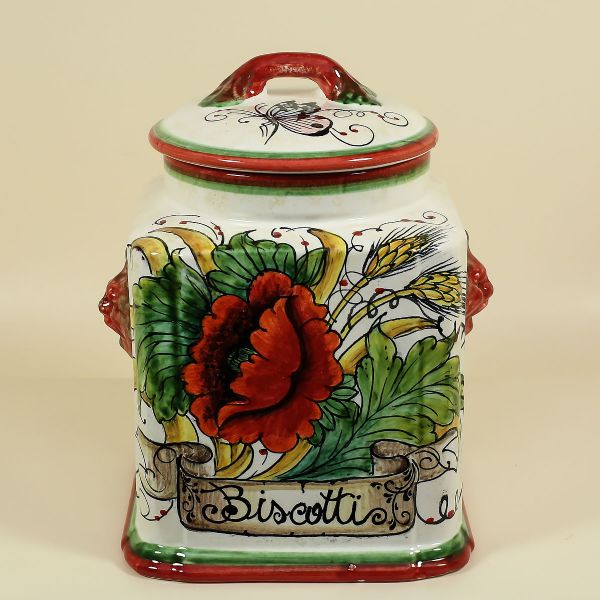 SQUARE COOKIE JAR WITH POPPIES AND EAR OF CORN CM.25H