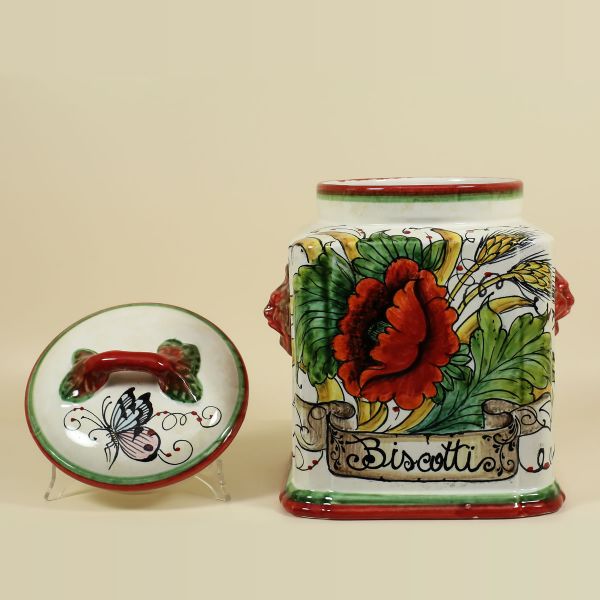 SQUARE COOKIE JAR WITH POPPIES AND EAR OF CORN CM.25H