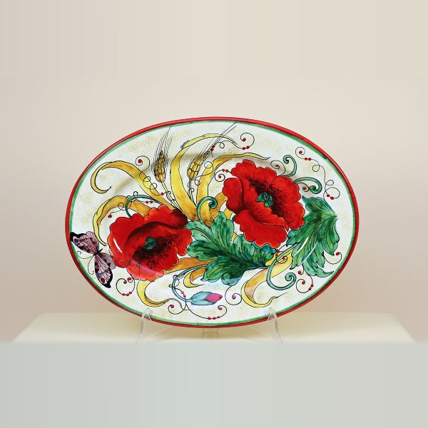 OVAL TRAY WITH POPPIES AND EAR OF CORN, CM.43LX31W