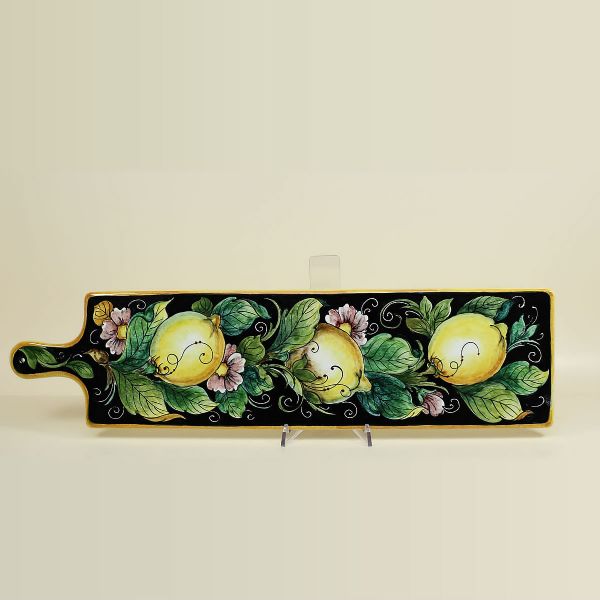 CHOPPING BOARD IN CERAMIC WITH BLACK BACKGROUND AND LEMONS