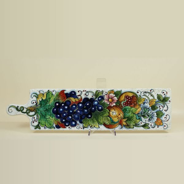 CHOPPING BOARD IN CERAMIC WITH WHITE BACKGROUND, GRAPE AND POMEGRANATES