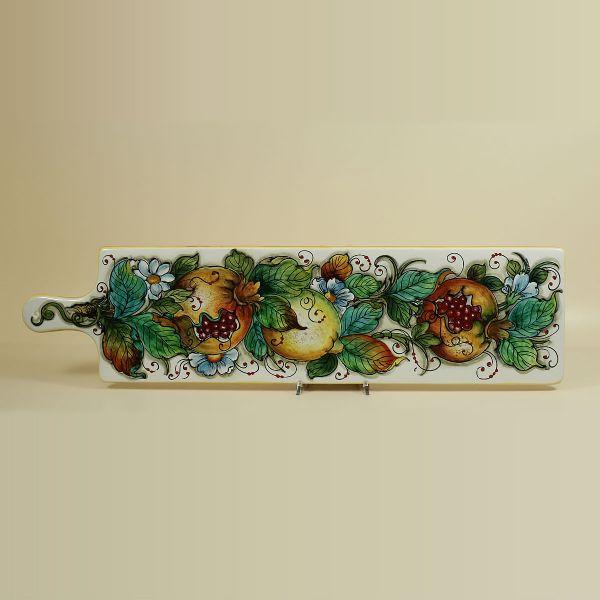 CHOPPING BOARD IN CERAMIC WITH WHITE BACKGROUND, LEMONS AND POMEGRANATES