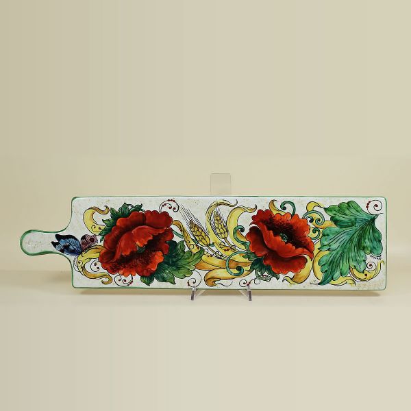 CHOPPING BOARD IN CERAMIC WITH WHITE BACKGROUND, POPPIES AND EAR OF CORN