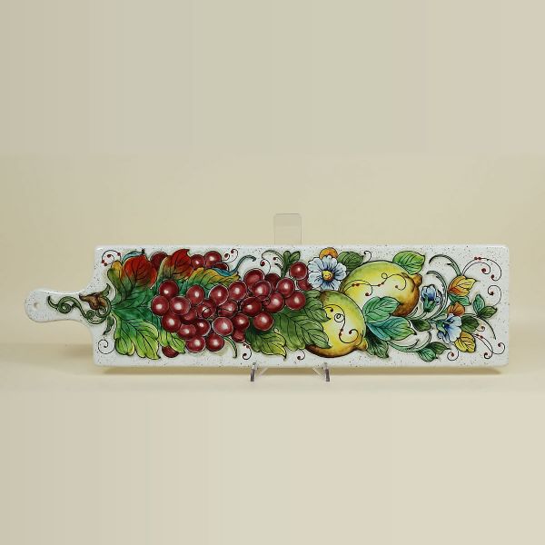 CHOPPING BOARD IN CERAMIC WITH WHITE BACKGROUND, GRAPE AND LEMONS