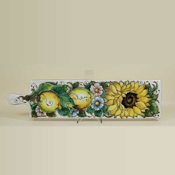 CHOPPING BOARD IN CERAMIC WITH WHITE BACKGROUND, LEMONS AND SUNFLOWER