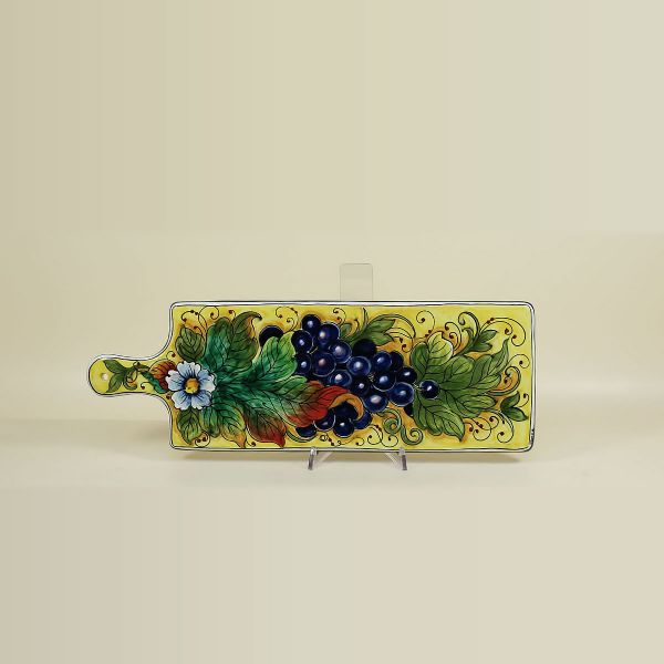 CHOPPING BOARD IN CERAMIC WITH YELLOW BACKGROUND WITH GRAPE