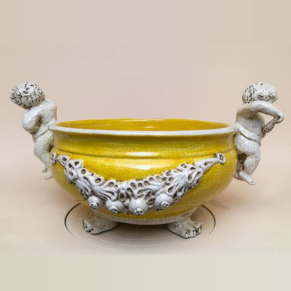 FLOWER HOLDER WITH CHERUBS,  DESIGN YELLOW AND WHITE (more colours available), CM.50DX24H
