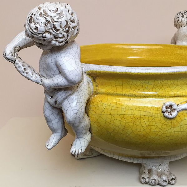 FLOWER HOLDER WITH CHERUBS,  DESIGN YELLOW AND WHITE (more colours available), CM.50DX24H