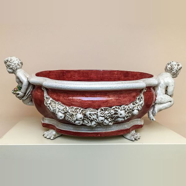 BURNT BROWN AND WHITE FLOWER HOLDER WITH CHERUBS (other colours available), CM.70LX42WX28H