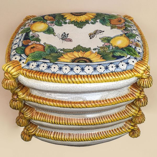 SEAT IN THE SHAPE OF CUSHION WITH SUNFLOWERS AND LEMONS