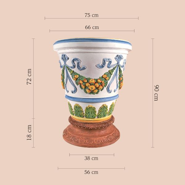 LARGE VASE WITH FESTOONS ON A PEDESTAL, CM.90H