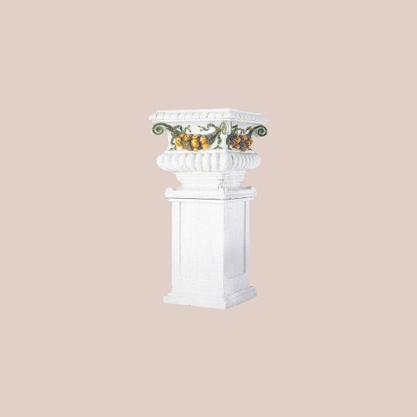 CERAMIC VASE WITH FRUIT ON A SQUARE COLUMN