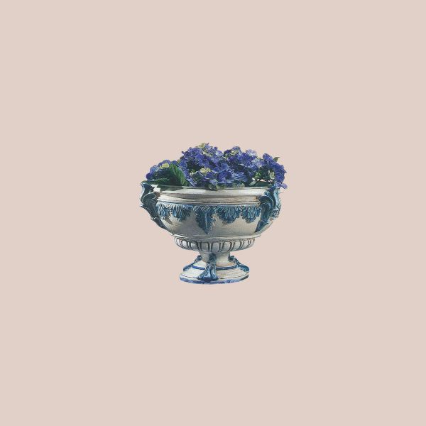 WHITE AND BLUE FLOWER STAND WITH BAS-RELIEF