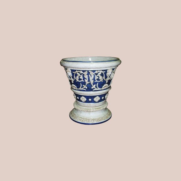 LARGE BLUE AND WHITE VASE WITH BAS-RELIEF CM.65DX55H - BASE CM.45DX20H