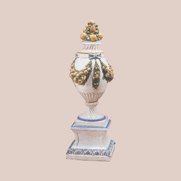 LARGE VASE WITH FESTOONS ON A BLUE AND WHITE COLUMN CM.145H