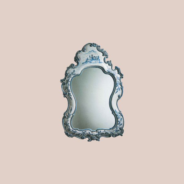 LARGE MIRROR WITH BLUE AND WHITE CERAMIC FRAME