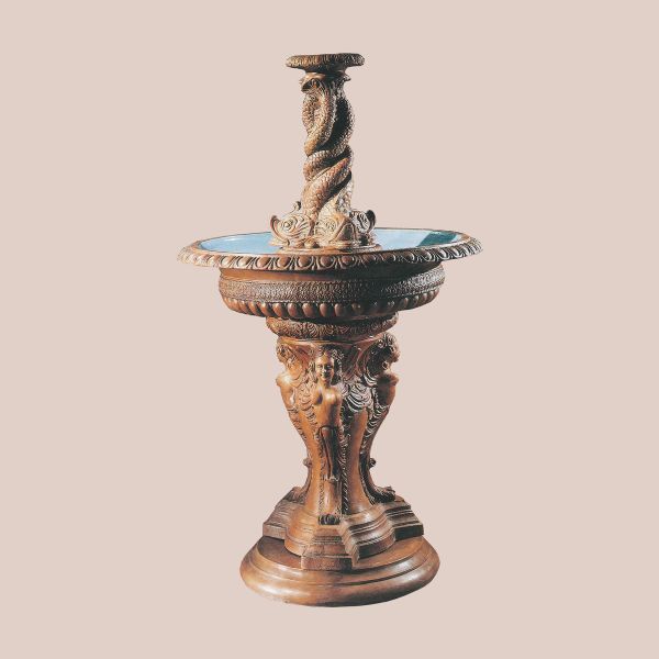 GARDEN FOUNTAIN WITH CARYATIDS AND DOLPHINS IN TERRACOTTA