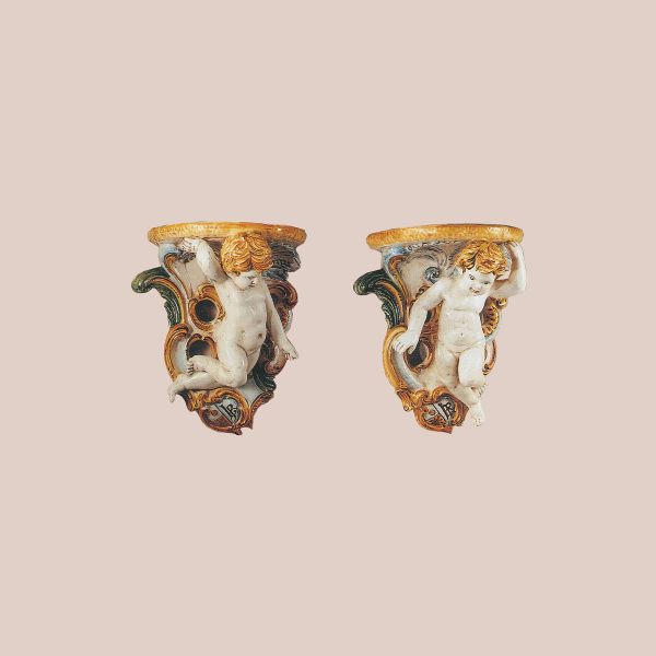 SET OF 2 WALL LEDGES WITH CHERUBS, CM.35HX28LX30W