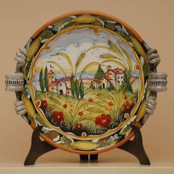 PL 212D 42TS - Round serving tray/centerpiece with twisted handles cm. 40 d.