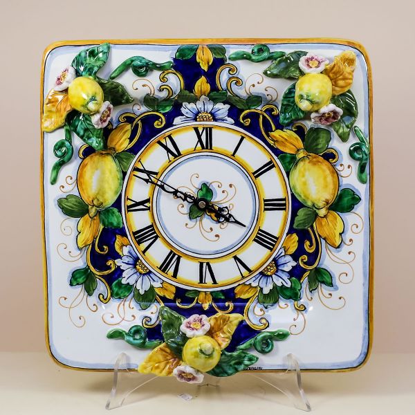 SQUARE WALL CLOCK,  LIMONI FONDO BLU cm.35x35