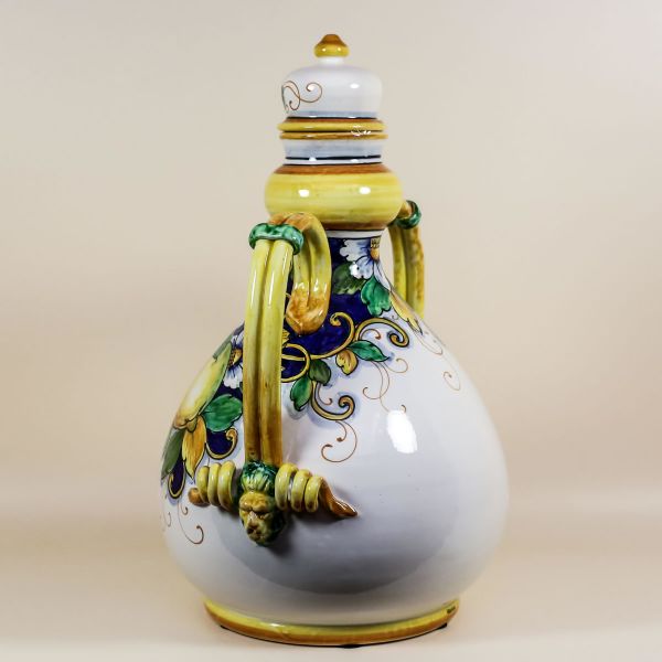 TALL VASE WITH 2 HANDLES LIMONI FONDO BLU