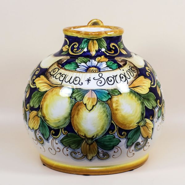 LARGE PITCHER WITH CURLED HANDLE LIMONI FONDO BLU