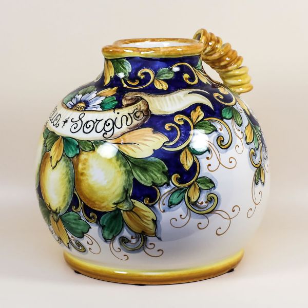 LARGE PITCHER WITH CURLED HANDLE LIMONI FONDO BLU