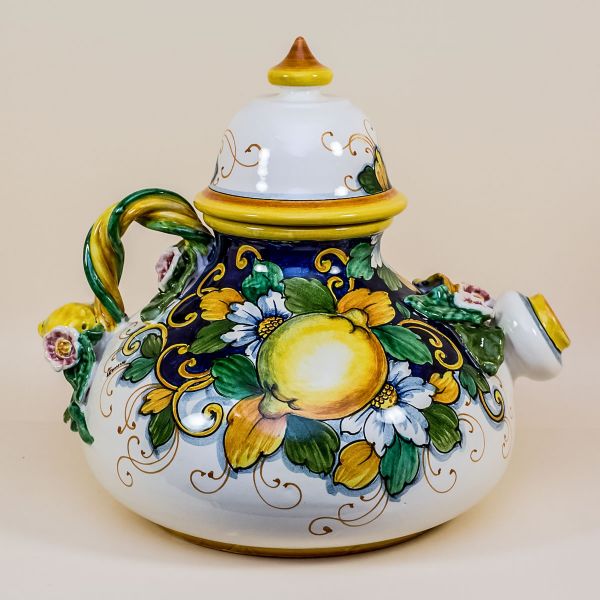 ORNAMENTAL TEAPOT, LARGE SIZE, LIMONI FONDO BLU