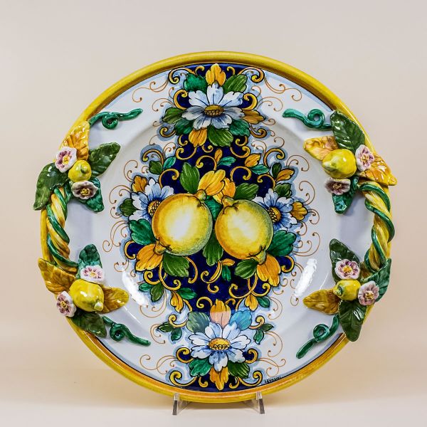 ROUND CENTERPIECE WITH LEMONS design LIMONI FONDO BLU