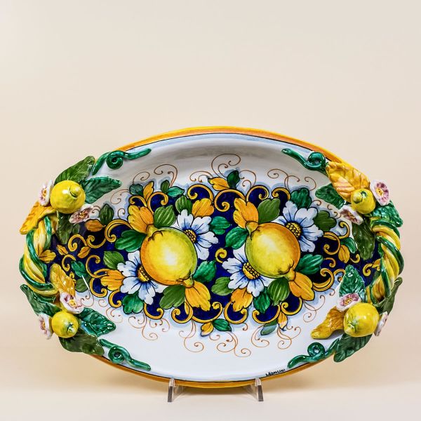 OVAL CENTERPIECE LIMONI FONDO BLU
