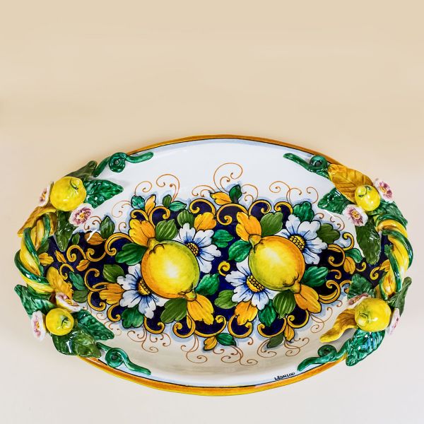 OVAL CENTERPIECE LIMONI FONDO BLU